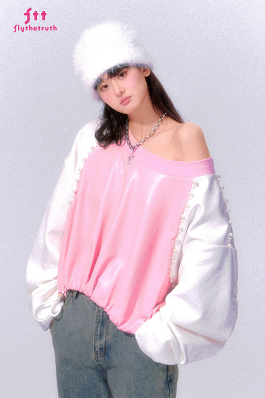 FTT Flythetruth  甜蜜暴击 美式撞色圆领卫衣女秋季百搭宽松上衣 商品图5