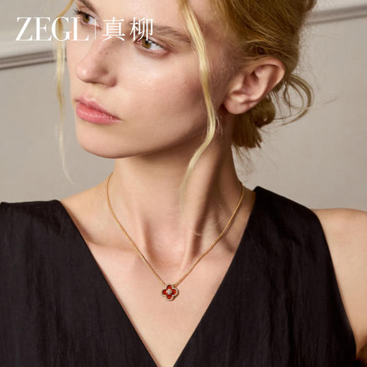 ZEGL四叶草项链高级感轻奢小众红玛瑙锁骨链女秋冬毛衣链吊坠饰品 商品图0