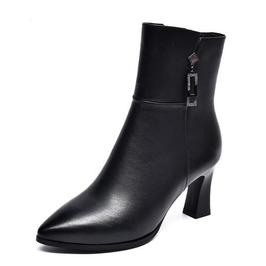 秋冬款加绒马丁靴女2025新款真皮系带粗跟靴子中跟中筒棉鞋女短靴 商品图4