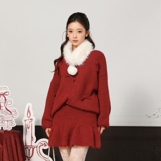 蝴蝶结毛领针织套装-纪念日百货门店同款168898643 商品图4