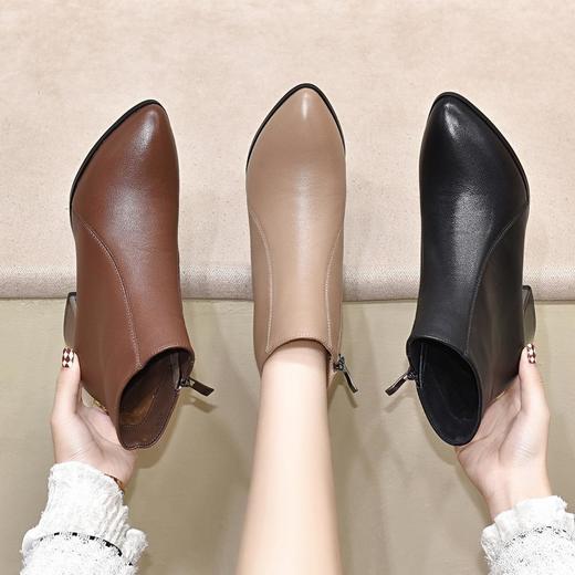 头层牛皮短靴女鞋子加绒2025年新款尖头马丁靴中跟真皮秋冬季女靴 商品图0