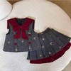 【柔软亲肤保暖❗️精致甜美可爱】女童冬季加厚保暖三件套2025新款女孩蝴蝶结背心毛衣百褶裙两件套。jc 商品缩略图1