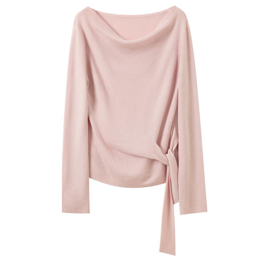 三彩2026春季新款荡领针织衫绑带毛衫修身长袖套头衫优雅M 商品图4