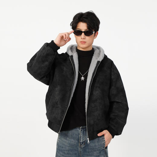 男款冬季加绒连帽毛边夹棉外套-纪念日百货门店同款168194128 商品图0