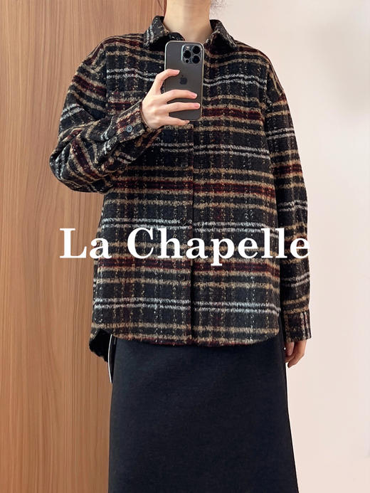 专柜实拍【羊毛加厚衬衣】拉夏贝尔/La Chapelle软糯舒适！宽松时髦格子衬衫单排扣粗花呢短外套 商品图2