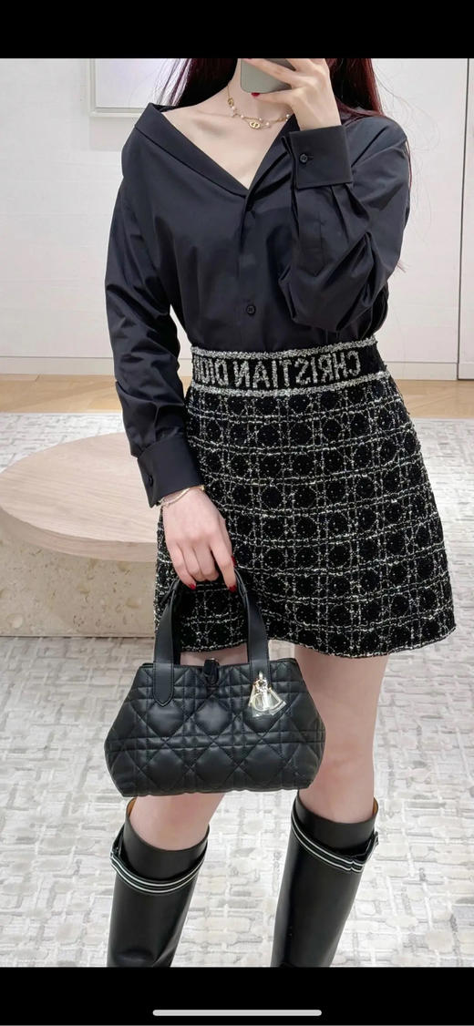 Dior 黑银 藤格纹 牛皮 小号 横版 土著包 商品图3