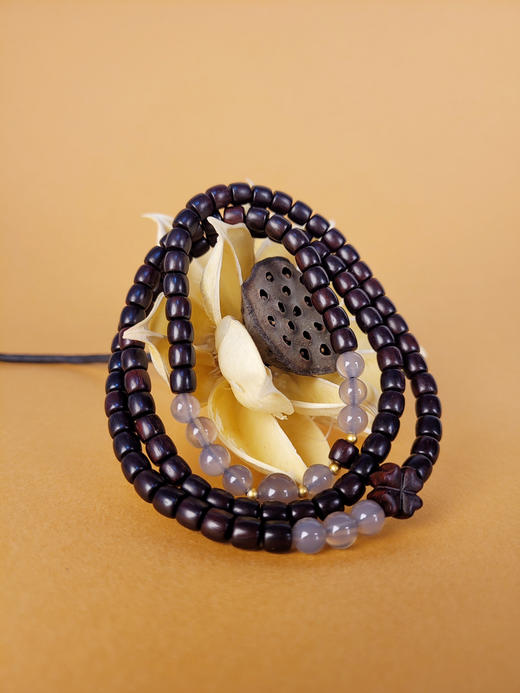 小叶紫檀灰玛瑙手串3圈5mm桶珠 商品图0