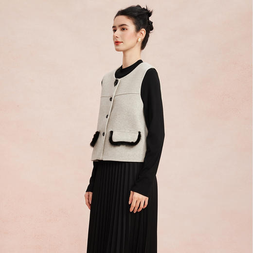 RE805斯尔丽2026新款小香风系列圆领马甲搭配压褶连衣裙时尚通勤套装 商品图2