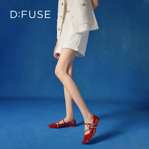 Dfuse迪芙斯2026春季新款斜方头钻链亮面漆皮玛丽珍单鞋平跟鞋女鞋DFE1111017 商品图2