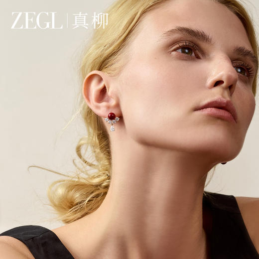 ZEGL人造珍珠吊坠耳钉女小众独特气质耳环轻奢高级感新年红色耳饰 商品图1