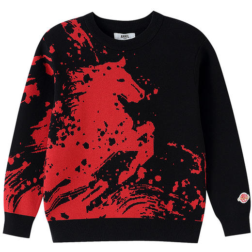 【新年水墨风毛衣】男童骏马奔腾新年红圆领长袖针织衫春季新款安奈儿童装EB614694 商品图6
