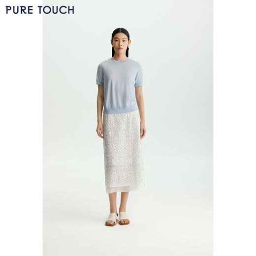 商场同款PURE TOUCH26春夏新款短袖针织衫立体绣绵羊毛圆领半袖衫 商品图3