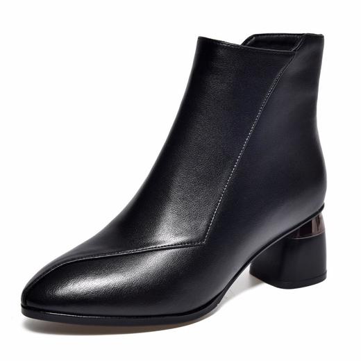 小短靴女尖头中跟新款粗跟百搭及踝靴皮鞋春秋单靴真皮马丁靴 商品图4