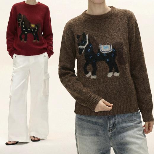 富比羊新年小马羊毛衣 绵羊毛混纺亲肤软糯 新年限定本命红显白到发光 宽松套头版型不挑身材显瘦显气质 商品图5