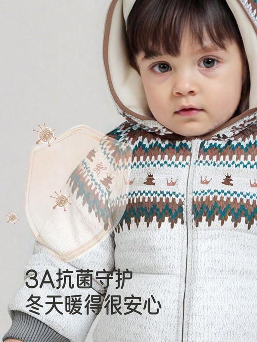 【高定系列】英氏婴儿羽绒连帽连体衣抗菌远红外A类冬季保暖新款YRHFJ4R050A 商品图3
