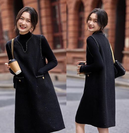 小香风进口粗花呢包金属链背心裙 商品图9