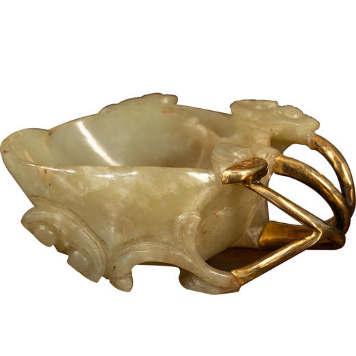 清	玉雕灵芝纹洗（包铜柄） 商品图5