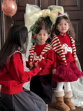 【柔软舒适保暖❗️可爱小马图案】2026马年新年春节姐弟毛衣冬装新款男女童马上有钱红色新年兄妹红色针织上衣潮。jc