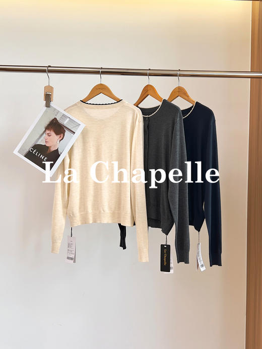 拉夏贝尔/La Chapelle圆领花边针织衫！气质温柔百搭假两件针织开衫 商品图1