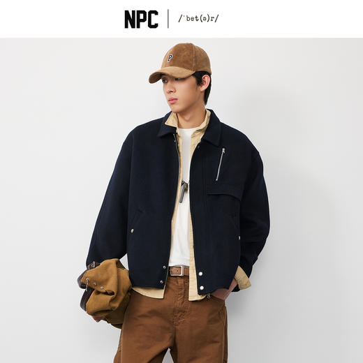 NPC潮牌100%绵羊毛拉链口袋毛呢外套短款夹克男轻奢上新NP57WC40 商品图0