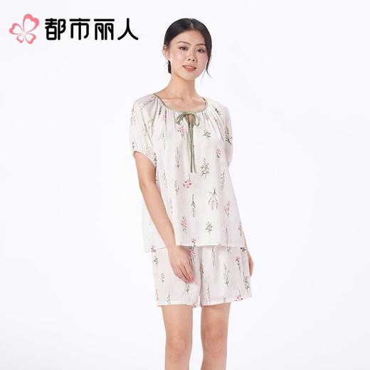 都市丽人睡衣女士睡衣薄家居服冰雪丝印花睡衣女士丝质短袖套装女装短袖短裤LHC2E2 商品图1
