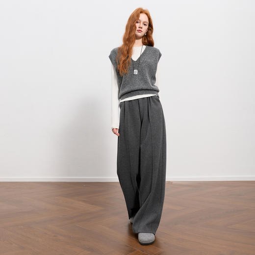 三彩2026春季新款小个子休闲裤松紧高腰宽松直筒裤长裤垂感M 商品图2