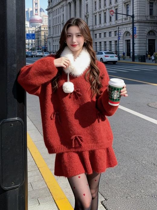 蝴蝶结毛领针织套装-纪念日百货门店同款168898643 商品图0