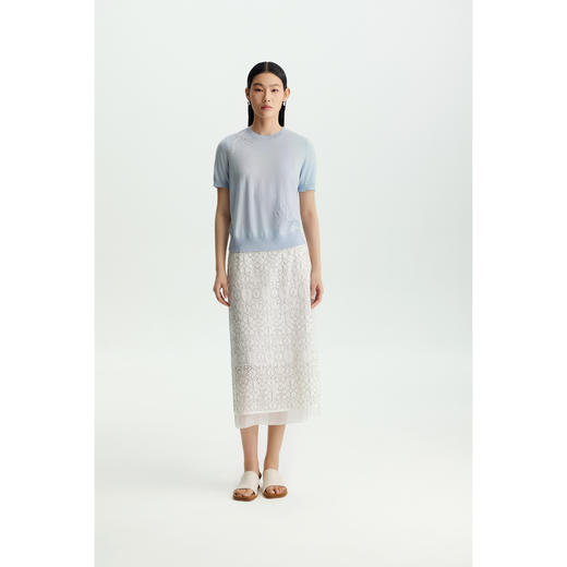 商场同款PURE TOUCH26春夏新款短袖针织衫立体绣绵羊毛圆领半袖衫 商品图8