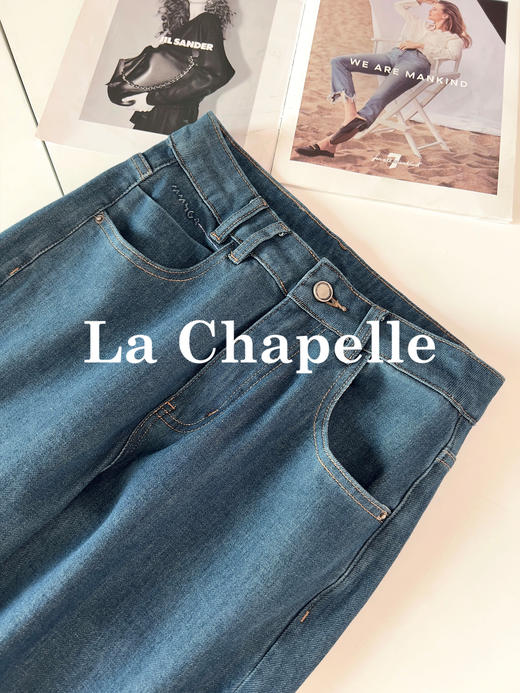 专柜实拍【四面弹微喇裤】拉夏贝尔/La Chapelle版型很棒~ju显比例！高腰修身直筒牛仔裤显瘦显腿长 商品图6