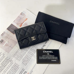 Chanel  CF 黑银 荔枝纹牛皮 钱包