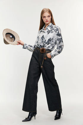 SAFICOO  摩登气质 做旧纹理 时装阔腿牛仔裤