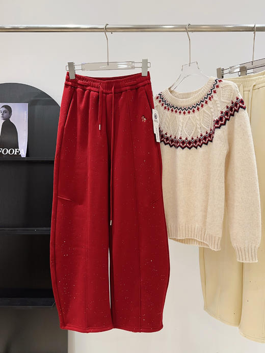 新年战裤刺绣小马Bling烫钻加绒镰刀卫裤 商品图13