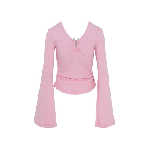 FTT Flythetruth绯红梦境 纯欲珍珠环喇叭袖打底衫女早秋长袖上衣 商品图4