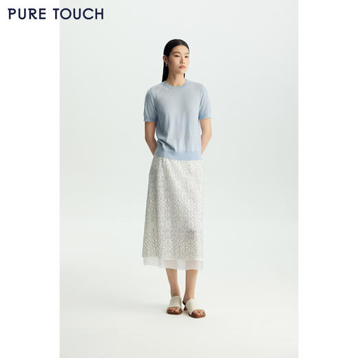 商场同款PURE TOUCH26春夏新款短袖针织衫立体绣绵羊毛圆领半袖衫 商品图1