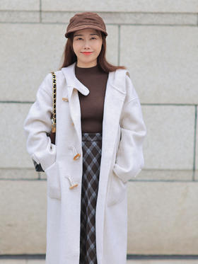 【百图lulu定制】【学院大衣】 牛角扣羊毛大衣 毛呢外套中长款简约通勤约会 大衣