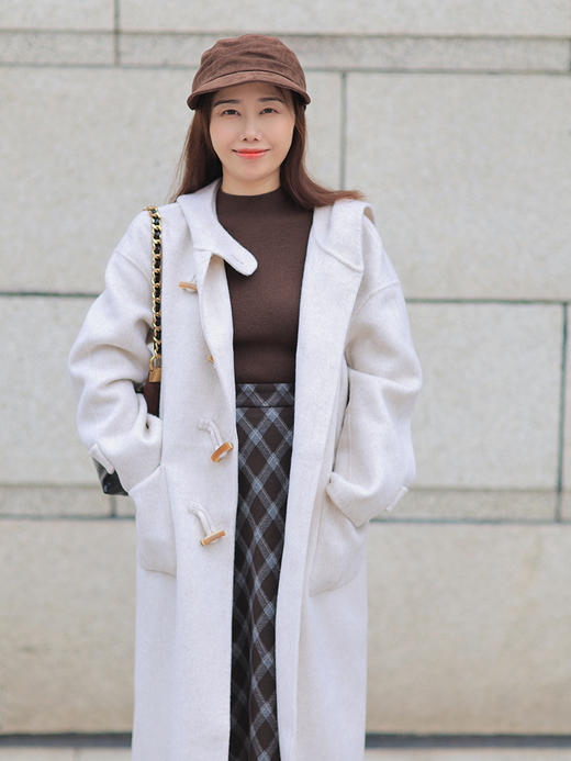 【百图lulu定制】【学院大衣】 牛角扣羊毛大衣 毛呢外套中长款简约通勤约会 大衣 商品图0