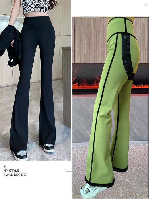 新款绿绒小微喇婴儿绒鲨鱼喇叭裤女秋冬外穿收腹提臀高腰芭比裤 商品图0