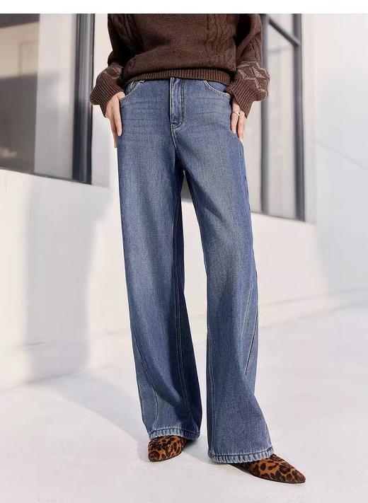 F010901秋季新款复古休闲加厚加绒牛仔裤直筒裤 商品图4