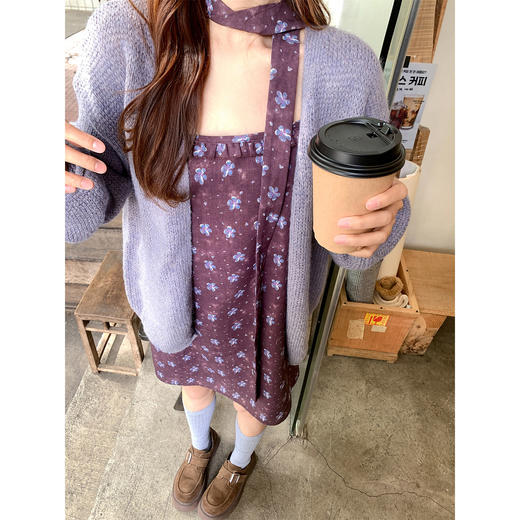 <曾小咸推荐>紫色针织开衫吊带碎花裙子 商品图2