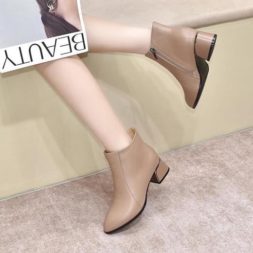 头层牛皮短靴女鞋子加绒2025年新款尖头马丁靴中跟真皮秋冬季女靴 商品图3