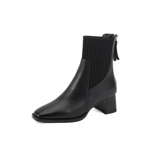 复古靴子女粗跟秋冬新款短筒马丁靴真皮方头高跟短靴时尚瘦瘦靴女 商品图4