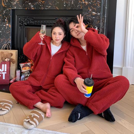 【拍2套178元起】CaCa情侣睡衣羊羔绒加厚家居服 冬季立领拉链休闲外穿套装 商品图7