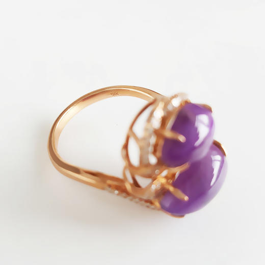 【天然正品】舒俱来AU750玫瑰金镶钻镶天然细腻水滴形紫罗兰蛋面舒俱来戒指15.4*11.7MM（皆取最大值）11号（戒圈可改）090126XY19 商品图3