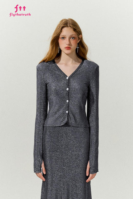 FTT Flythetruth谜境 高级感银丝垫肩外套女秋季韩系显瘦打底开衫 商品图5