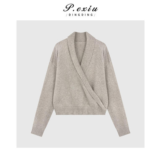 PanYiXiu/潘依绣山羊绒绵羊毛高级感气质交叉翻领长袖针织上衣Q20156 商品图0