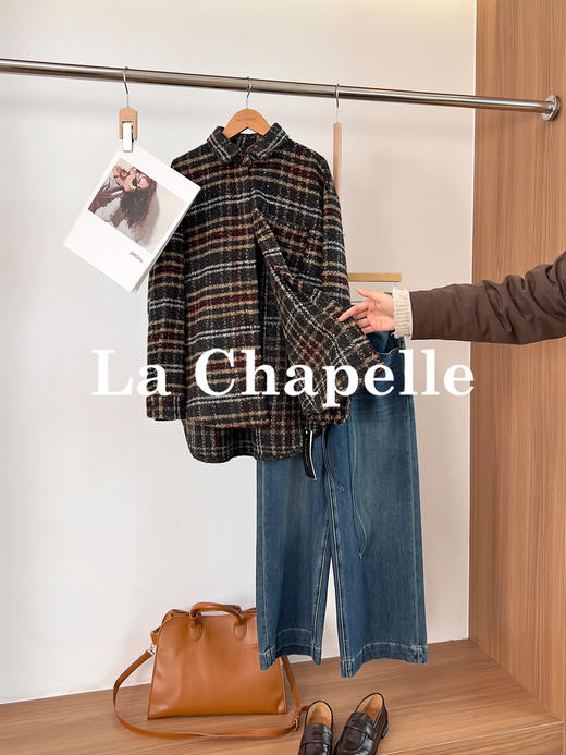 专柜实拍【羊毛加厚衬衣】拉夏贝尔/La Chapelle软糯舒适！宽松时髦格子衬衫单排扣粗花呢短外套 商品图0