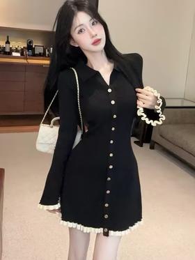 法式气质休闲时尚木耳边连衣裙-纪念日百货门店同款168246944