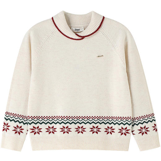 【新潮翻领提花毛衣】女童新年红保暖锁温含羊毛纤维细腻毛衣春季新款安奈儿童装EG614693 商品图7