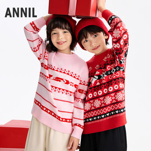 男女童圆领长袖针织衫春季新款安奈儿童装EM614695 商品图1