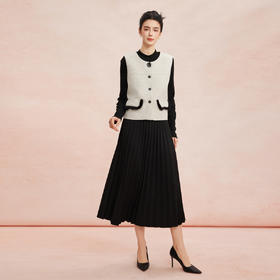 RE805斯尔丽2026新款小香风系列圆领马甲搭配压褶连衣裙时尚通勤套装